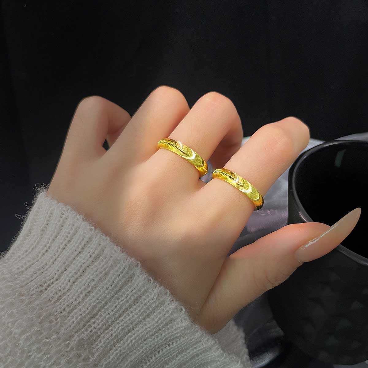 オープンデザイン、キャッツアイリング、軽量高級ニッチハイエンドファッションシンプルリング - 1つ買うと1つ無料
