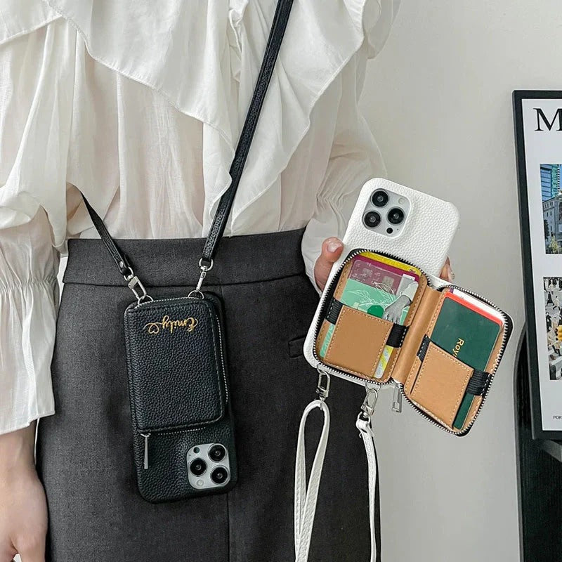 パーソナライズされたレザーウォレットクロスボディiPhone用電話ケース