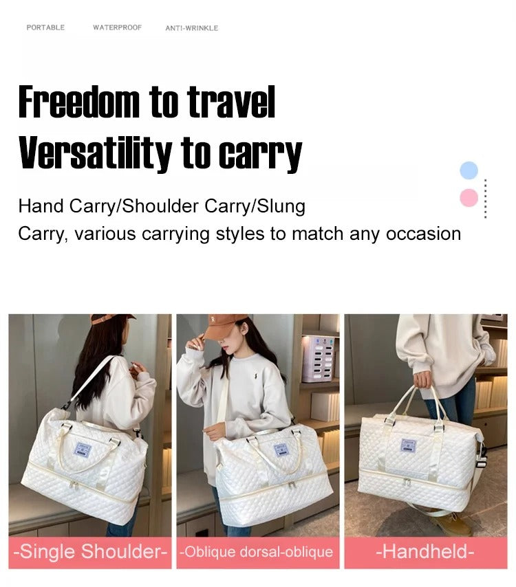 ダイヤモンドグリッド大容量トラベルバッグセット ウェットとドライを分けて収納可能