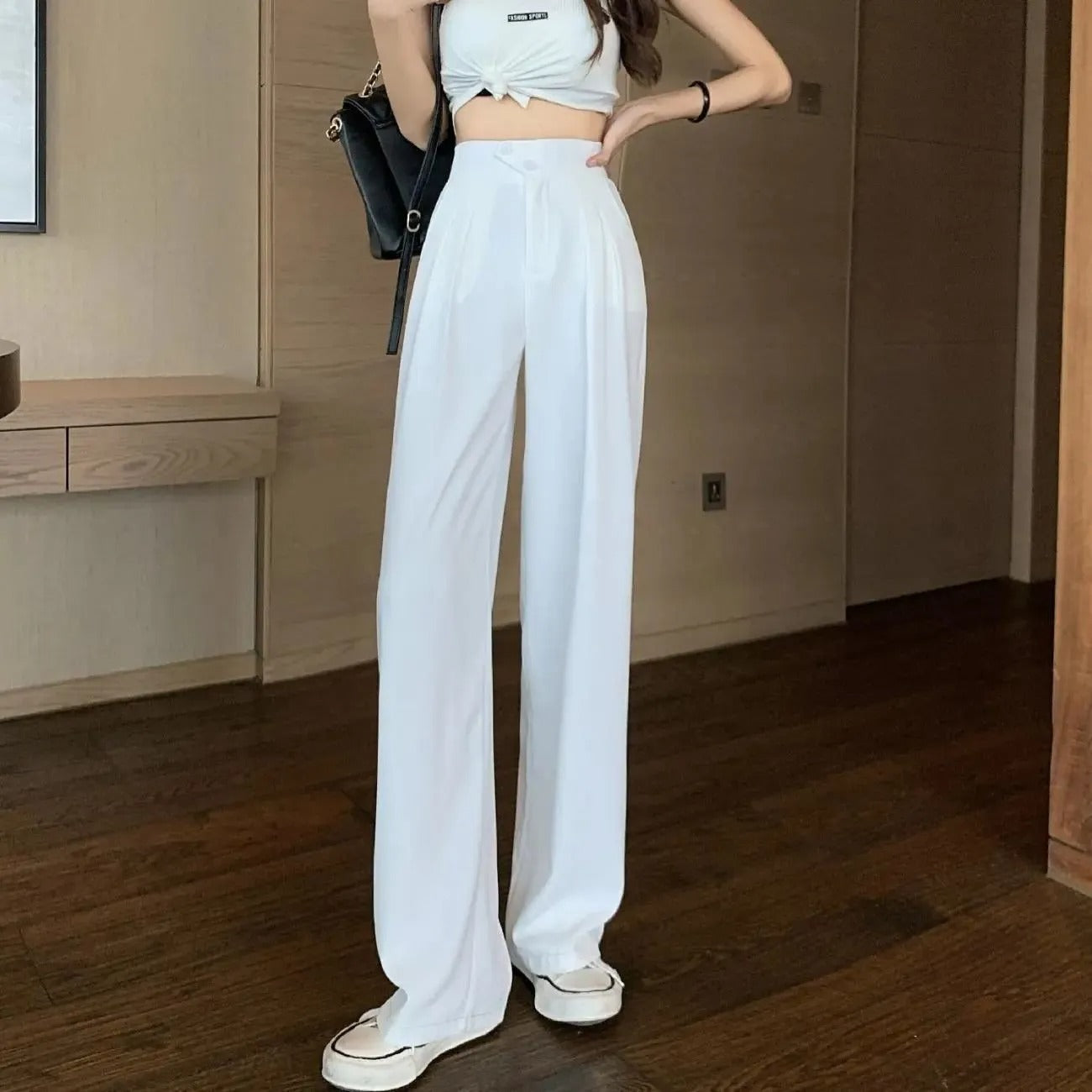 体型を美しく見せる - ハイウエスト ワイドレッグ ドレスパンツ