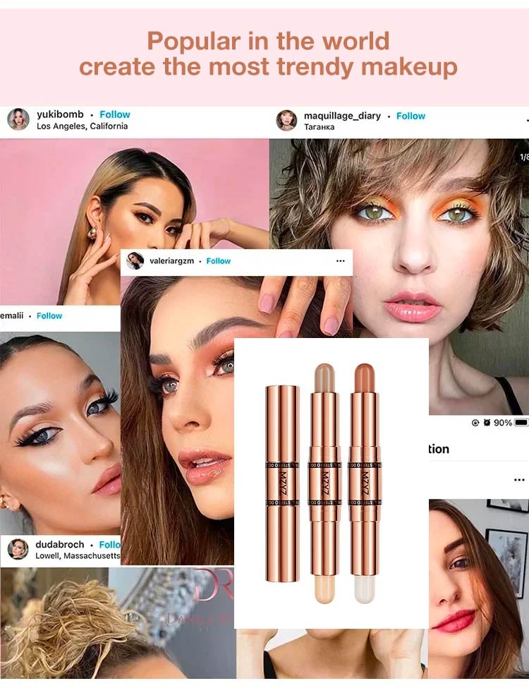 1 つ買うと 1 つ無料 - 両端に使えるメイクアップスティック - ハイライトと輪郭 - 初心者でも素早く簡単に操作でき、プロのようにメイクアップできます