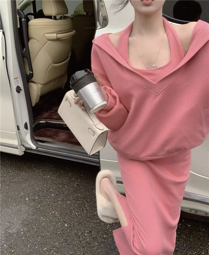上品感パーカー+ロングワンピースセットアップ