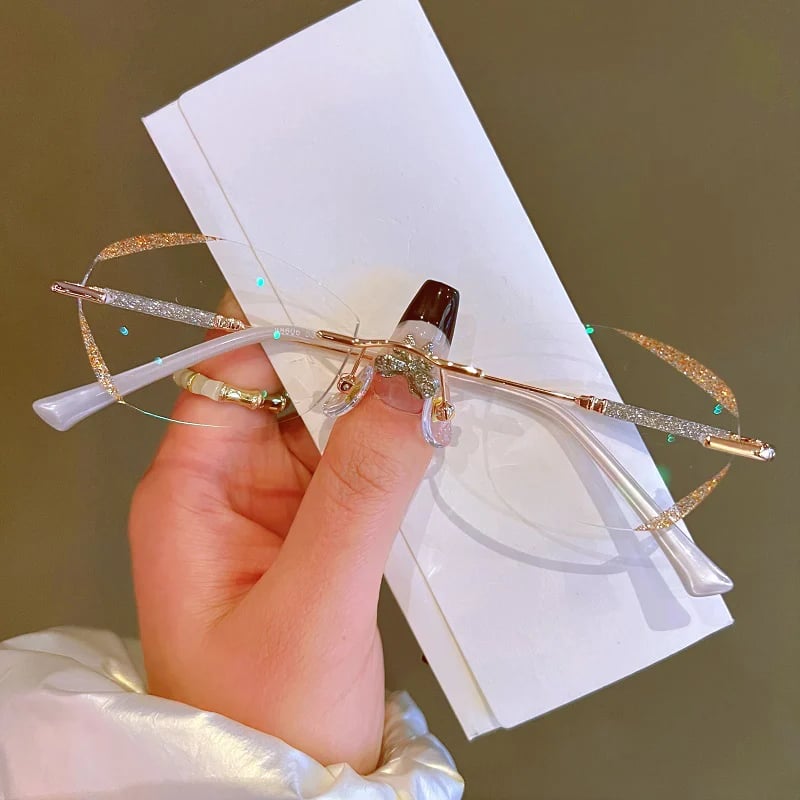 女性用ダイヤモンドリムレスブルーライトカット老眼メガネ⭐