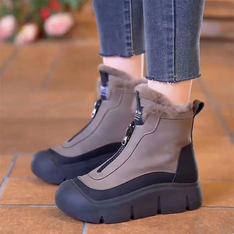女性用ジッパー付き防水ウォームスノーブーツ
