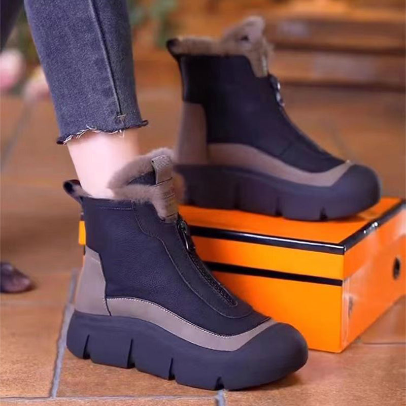 女性用ジッパー付き防水ウォームスノーブーツ