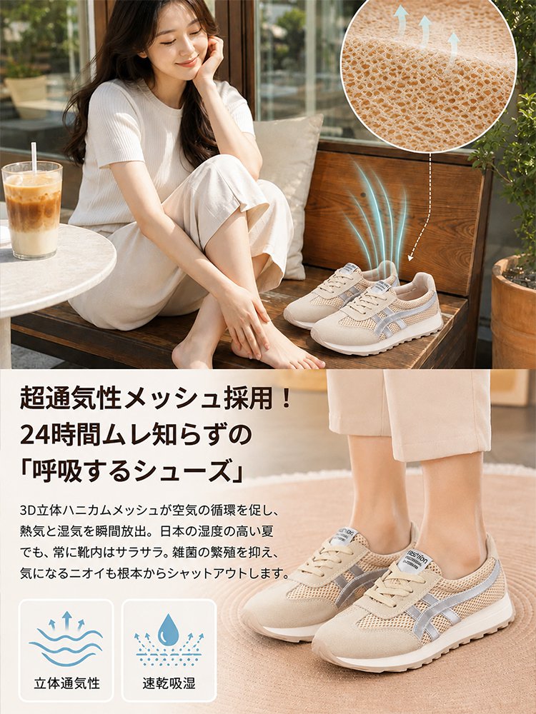 通気性抜群厚底レディースシューズ