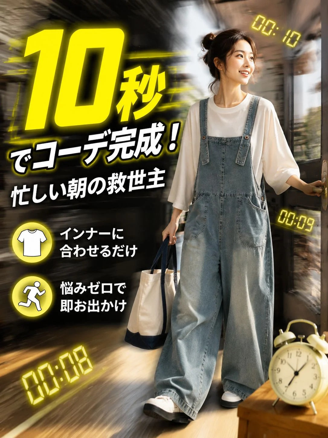 レトロスタイルのカジュアルスリムフィットデニムオーバーオールは、着回し力抜群の定番アイテム！