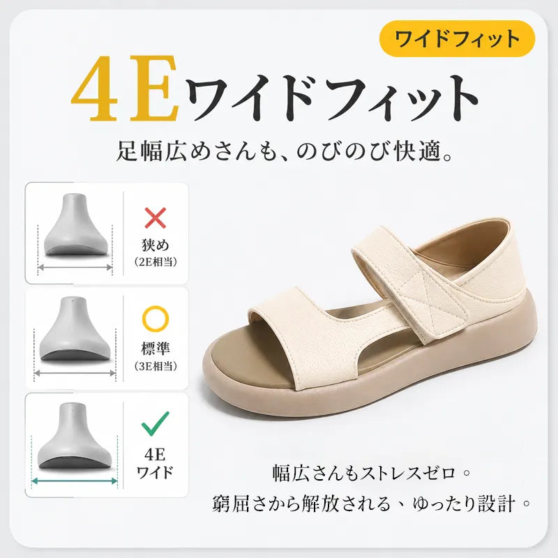 【毎日をもっとラクに】4E 幅広 2way サンダル レディース マジックテープ 痛くない 疲れない 歩きやすい 軽量 ワイド設計