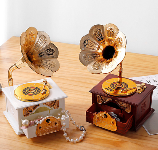 手作り🔥古時計オルゴール🎶楽器の形のデスクトップ装飾、誕生日プレゼント🎁