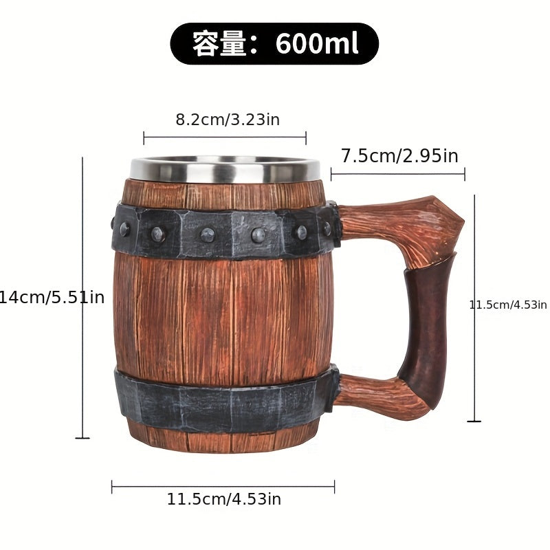 アニメ風木樽型600mlステンレスカップ