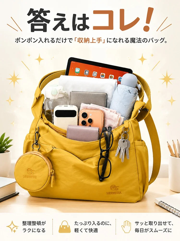 大容量で多目的に使える通勤バッグ：軽量（370g）で、傘、水筒、イヤホン、携帯電話、カード、iPadなどを収納できる専用スペース付き。通勤、旅行、外出に最適です。