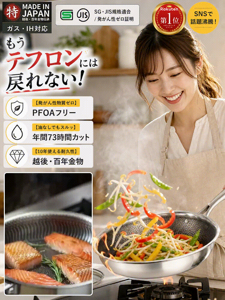 【至高の傑作】ハニカム構造ステンレスフライパン ― 抜群のノンスティック性能＆有害物質ゼロ | 熱伝導率が7.5倍に向上、省エネで驚くほど長持ち