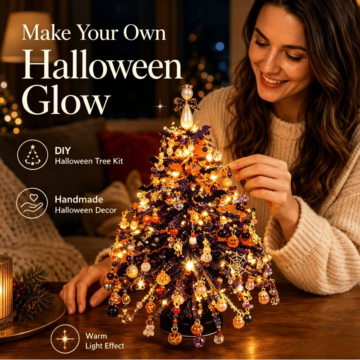 ライト付きビーズ製クリスマスツリーDIYキット ― 卓上クリスマスデコレーション