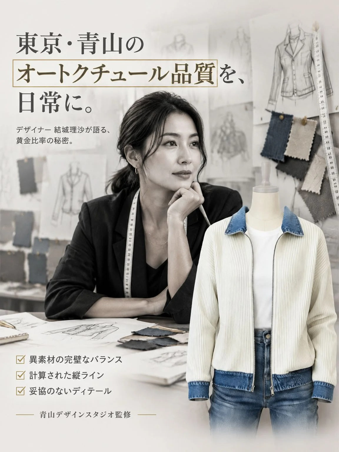 【1秒で風を遮断＆着痩せ】極上の快適さ！軟黄金ニット×液状ウォッシュデニムの魔法のアウター