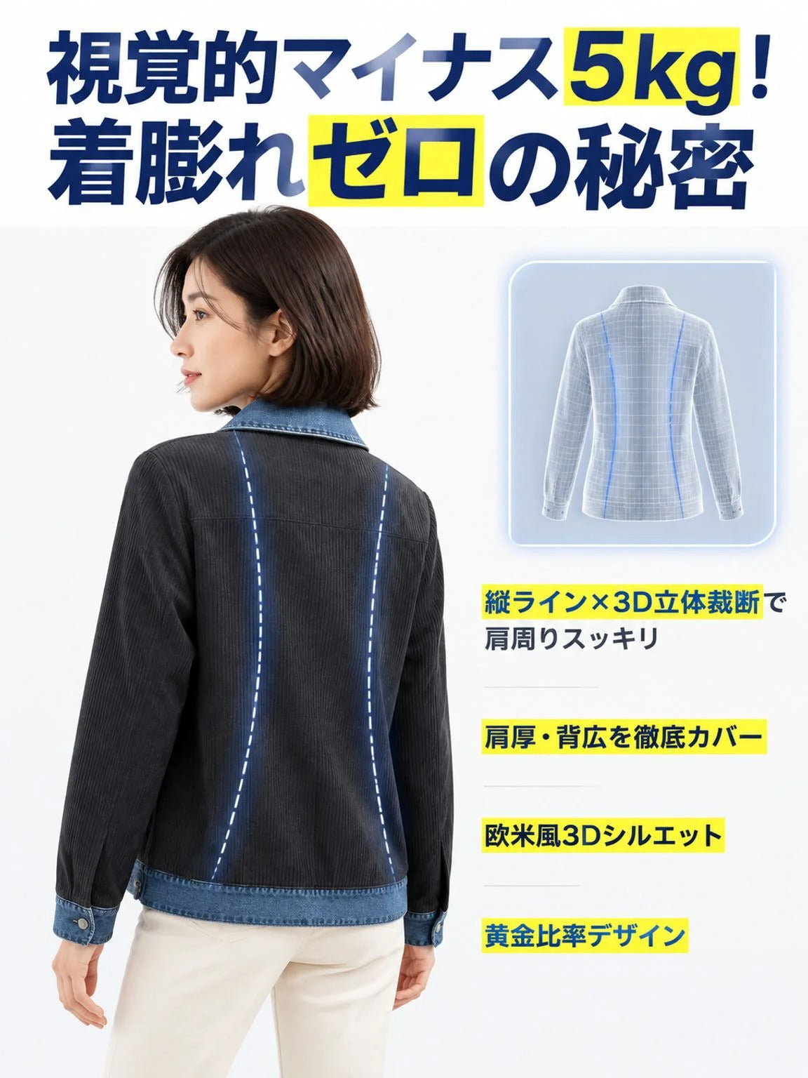 【1秒で風を遮断＆着痩せ】極上の快適さ！軟黄金ニット×液状ウォッシュデニムの魔法のアウター