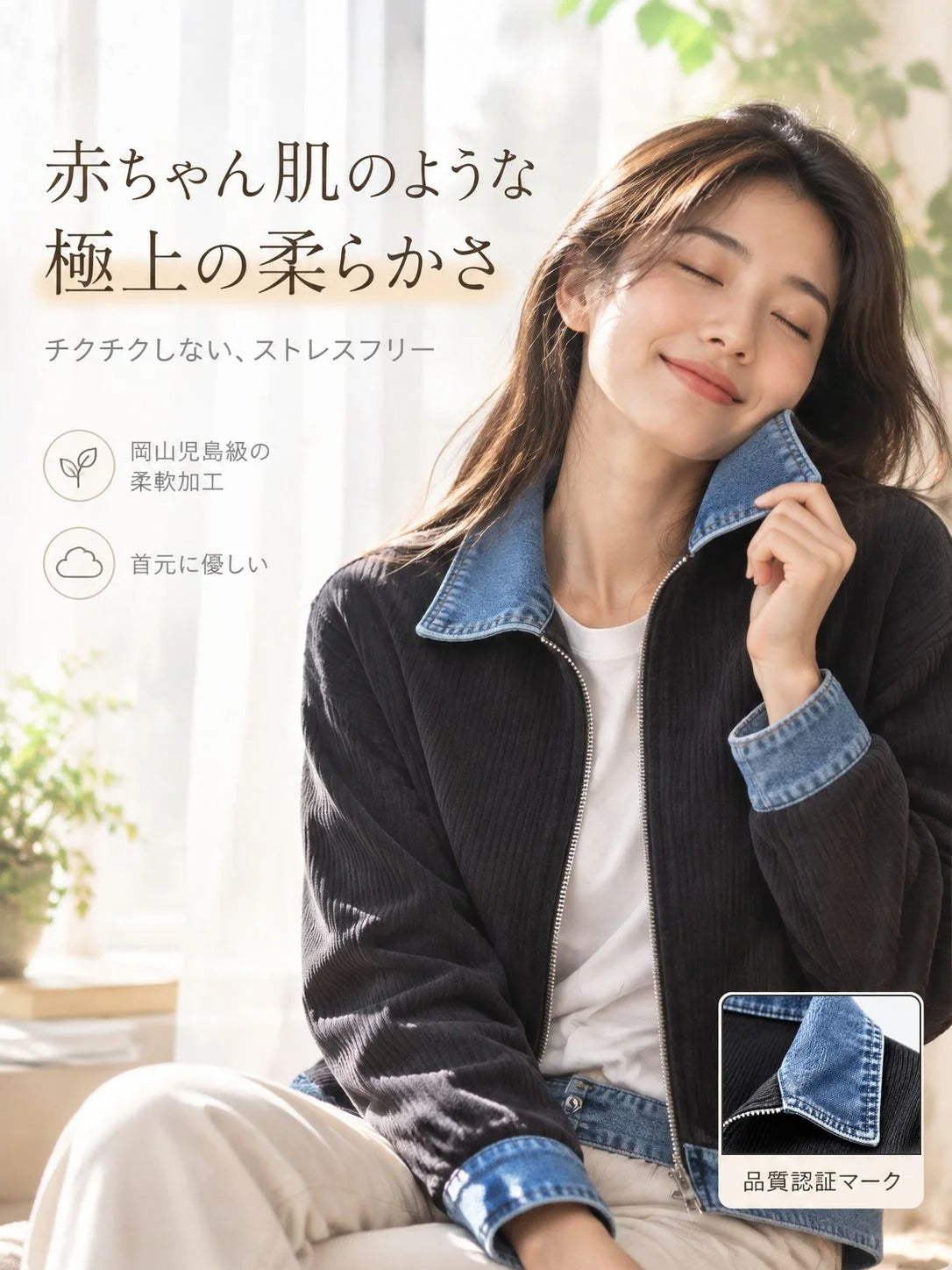 【1秒で風を遮断＆着痩せ】極上の快適さ！軟黄金ニット×液状ウォッシュデニムの魔法のアウター