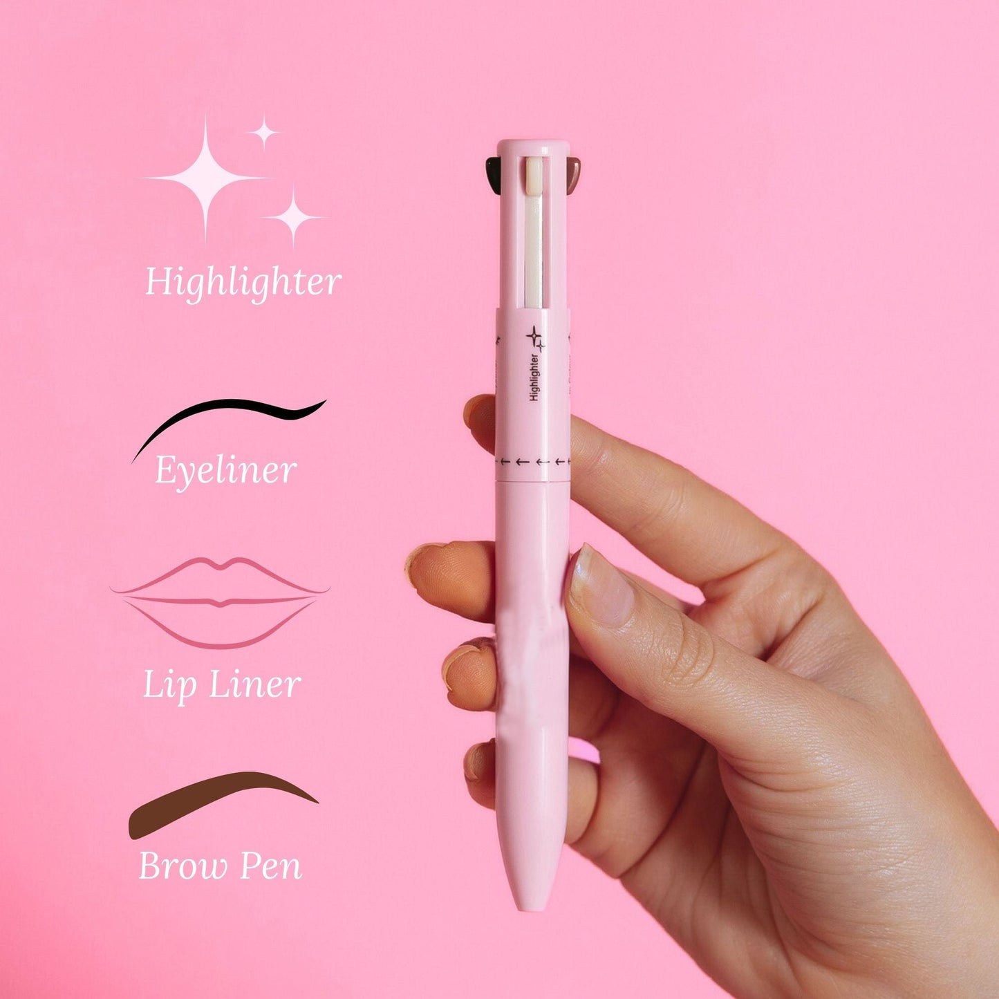 Ewanhao™ 4-in-1メイクアップペンには、アイライナー、リップライナー、アイブロウペンシル、ハイライターとして使用できる4種類のペン先が付属しています。