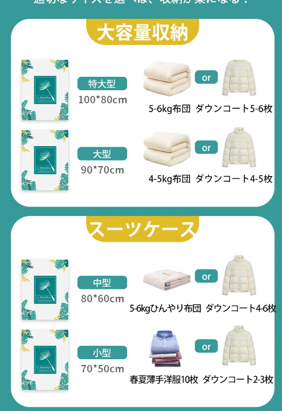 7/9/11 ピース衣類圧縮バッグ